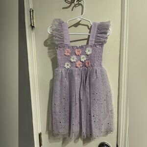 Lavender Sparkle Kids Dress with Floral Accents